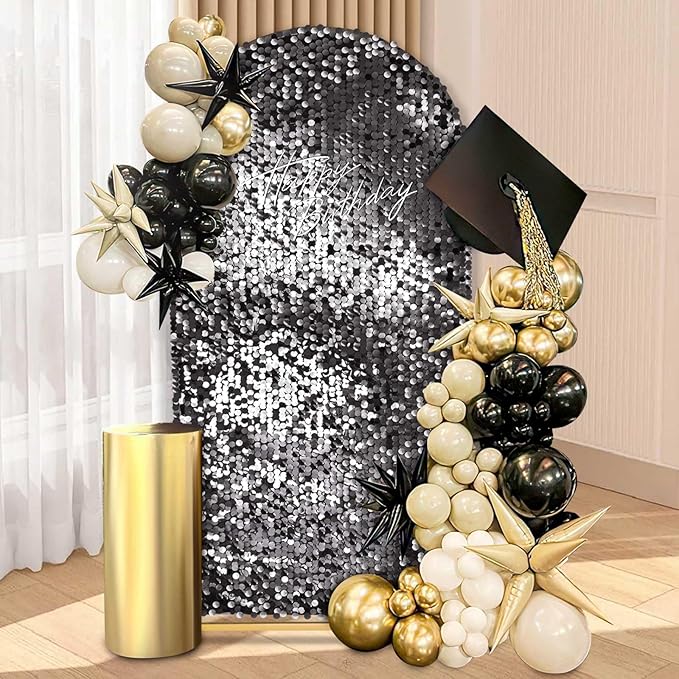7.2FT Black Sequin Backdrop Cover: Big Payette Glitter Fabric Arch Covers for Birthday Party Baby Shower Decorations