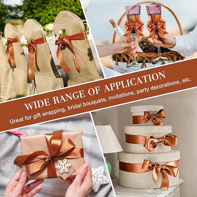1-1/2 Inches 50 Yards Copper Satin Ribbon, Solid Fabric Ribbon Roll for Flower Bouquets, Gift Wrapping, Wedding, Handmade Crafts