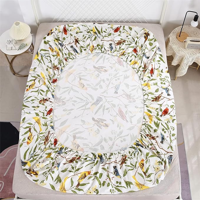 RYNGHIPY Farmhouse Flowers Print Bed Sheet Collection Set Botanical Floral Sheets with Pillowcases (White Green,Full Size)