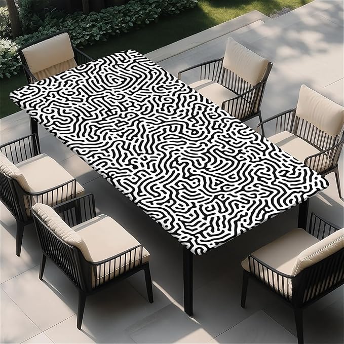 Rectangle Table Cloth Cover Waterproof Elastic Fitted Polyester Fitted Tablecloths for 4 Foot Tables for Indoor,Picnic, Camping, Outdoor （48" x 24"，Abstract Geometry）