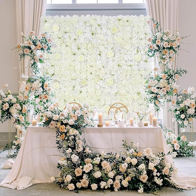 White Flower Wall Backdrop Wedding: 12 Packs 15x15 Inches 3D Floral Rose Wall Panels - Party Event Background Bridal Shower Decorations