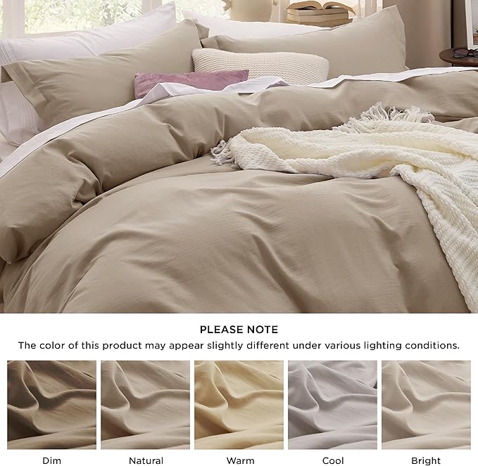 Bedsure Deep Beige Duvet Cover Full Size - 3 Pieces Prewashed Extra Soft Cotton-Like Bedding Set, Includes 1 Duvet Cover 80x90 Inches with Zipper Closure & 2 Pillow Shams, Comforter Not Included