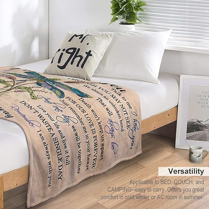 Dragonfly Blanket Memorial Sympathy Gifts for Girls Women Loved One I Never Left You Throw Blanket for Kids Adults Soft Warm Cozy Fleece Blanket for Couch Sofa Bed 50"x60"