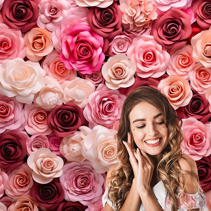 Pink and White Roses Background for Wedding Ceremony or Valentine's Day Flowers Wall Photography Backdrop Anniversary Birthday Wedding Baby Shower Background Children Adults Studio Prop 15x10ft