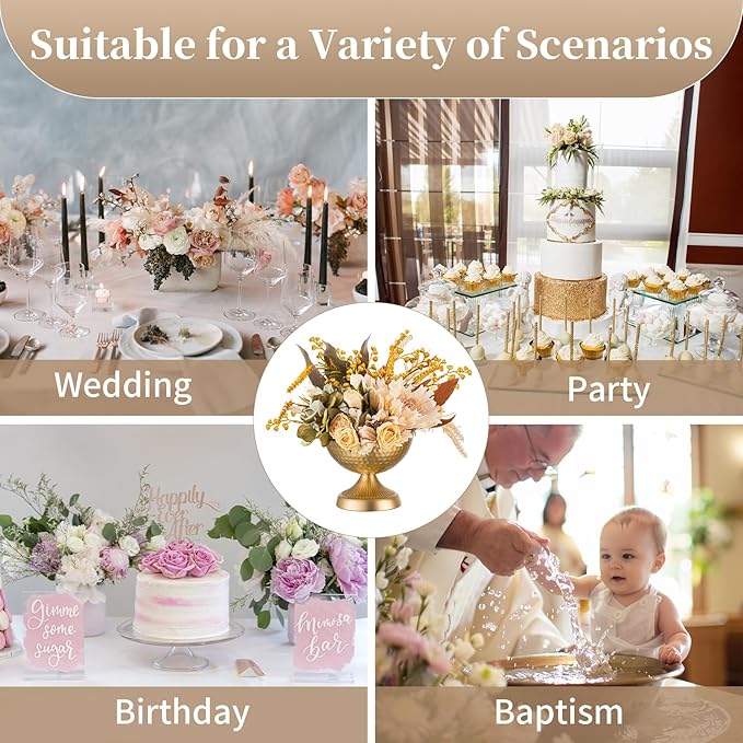 Sziqiqi Gold Urn Vase for Flowers - Wedding Table Decoration Centrepieces Set of 10 Vintage Metal Vases for Artificial Flowers Small Hammered Vase for Birthday Party Christmas Anniversary