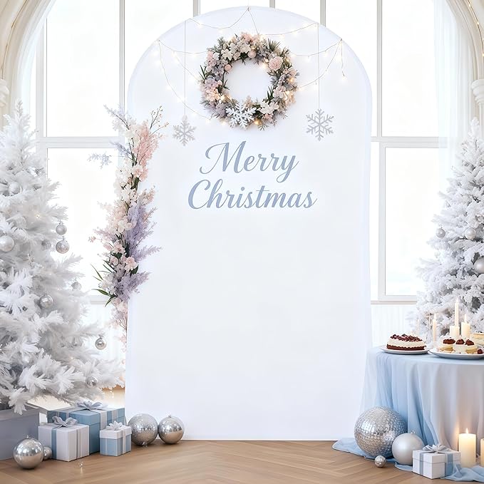6FT White Arch Backdrop Cover - Polyester Fitted Wedding Arch Stand Covers Round Top Chiara Arch Backdrop Cover for Birthday Party Banquet Photo Background Decoration