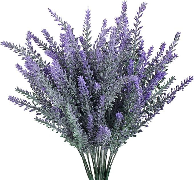 GTIDEA 4pcs Artificial Flowers Flocked Plastic Lavender Bundle Fake Plants Wedding Bridle Bouquet Indoor Outdoor Home Kitchen Office Table Centerpieces Arrangements Christmas Decor