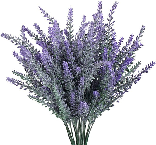 GTIDEA 4pcs Artificial Flowers Flocked Plastic Lavender Bundle Fake Plants Wedding Bridle Bouquet Indoor Outdoor Home Kitchen Office Table Centerpieces Arrangements Christmas Decor