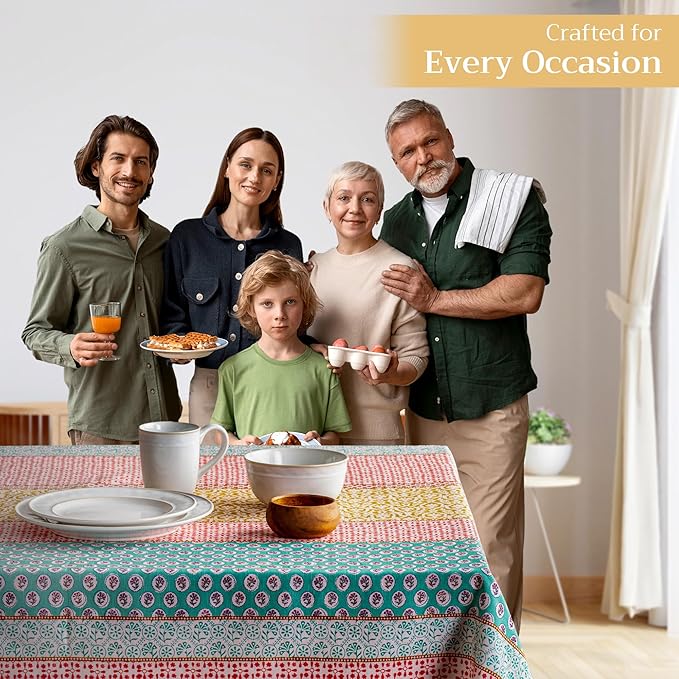 Maison d' Hermine Table Cloth Rectangle Table 100% Cotton 70 x 140 Inches Tablecloth Reusable Decorative Everyday Use for Dining Room, Farmhouse, Home Party, Festive & Wedding Spring Summer - Provence