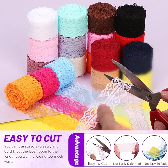 Swpeet 20 Rolls in Total 200 Yards 3cm×10 Yards Colorful Lace Ribbon Floral Pattern Fabric Bilateral Lace Ribbon, Vintage Lacing Trim Ribbons, Crafting Lacing for Decorating, Gift Wrapping, Wedding