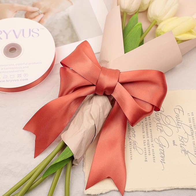 Copper Satin Ribbon, Double Faced 2 Inch X 25 Yards Copper Ribbon, Premium Satin Ribbon for Gift Wrapping, Crafts, Hair Bow Making, Sewing, Flower Bouquet, Wedding Party Decor