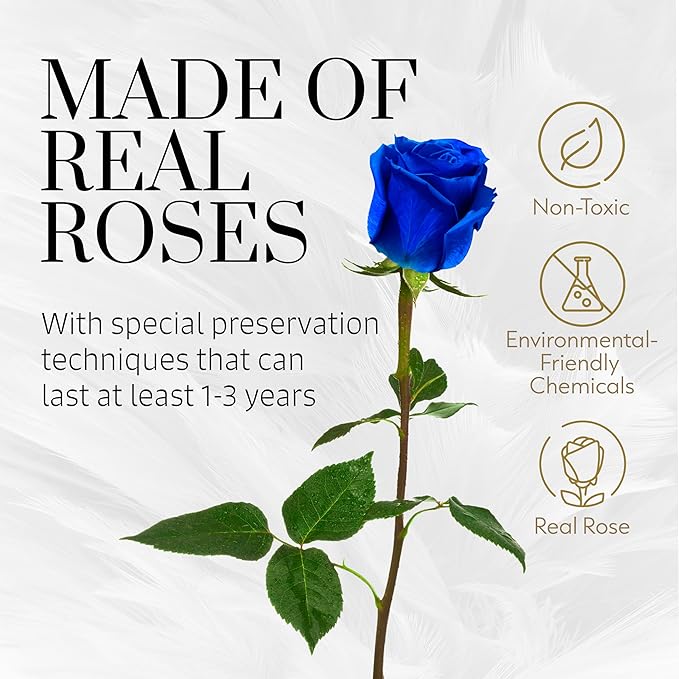 GLAMOUR BOUTIQUE Eternal Preserved Roses in a Box - Flowers Forever, Rose Forever in a Box for Wife, Birthday Gifts for Her, 7 Roses, Blue