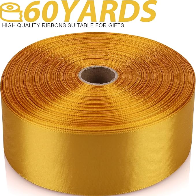 1-1/2 Inch 60 Yards Gold Solid Satin Ribbon for Gift Wrapping,Craft Floral Bouquets,Wedding Party,Timeless Flower,Decoration Floral Hair,Balloons