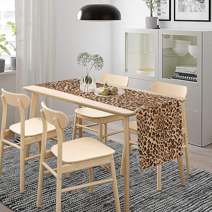 Leopard Skin Print Table Runner, Rustic Cottage Country Farmhouse Wildlife Safari Animal Skin Print Dinner Runner for Home Kitchen Dining Table Party Holiday Decor Brown 13x90in