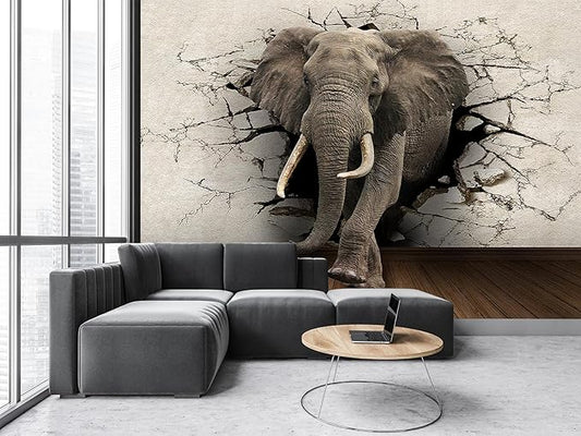 Wall Mural 3D Wallpaper - Elephant Design, 155" x 103" (Not Self-Adhesive)