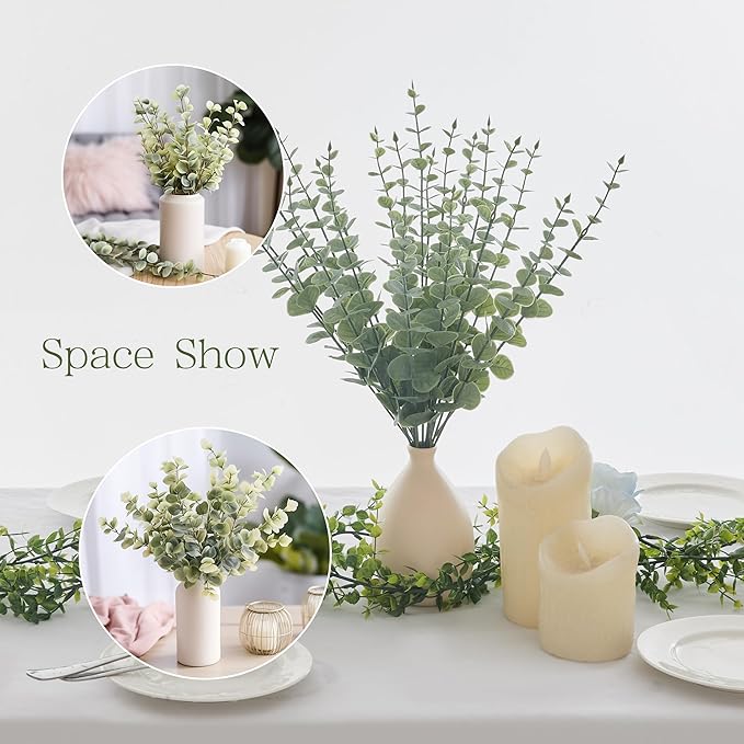 20 Pcs Fake Eucalyptus Stems Faux Eucalyptus Leaves Eucalyptus Artificial Fake Greenery for Centerpiece Fake Flower for Vase Home Bouquet Wedding Decoration