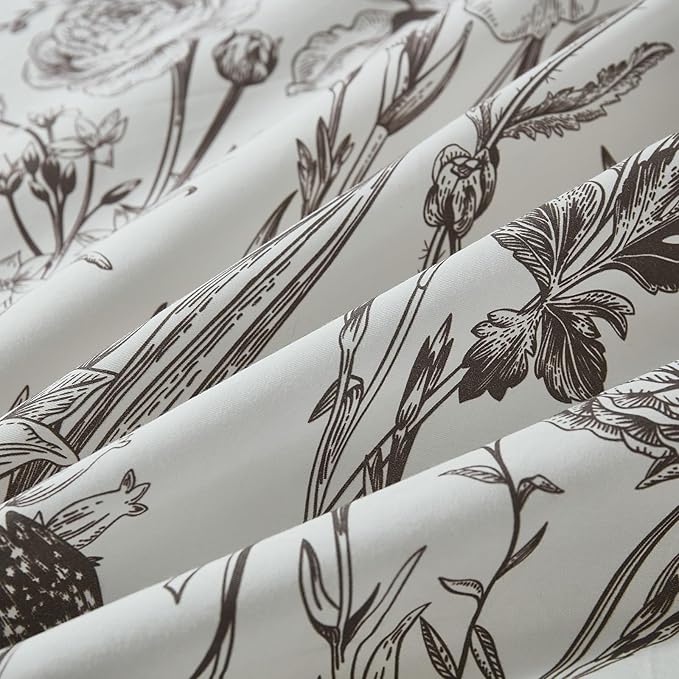100% Cotton Duvet Cover Queen Size – Vintage Botanical Sketch Elegant Taupe Floral Duvet Cover Set with Zipper Closure, 3-Piece Soft Breathable Natural Premium Cotton Bedding Set