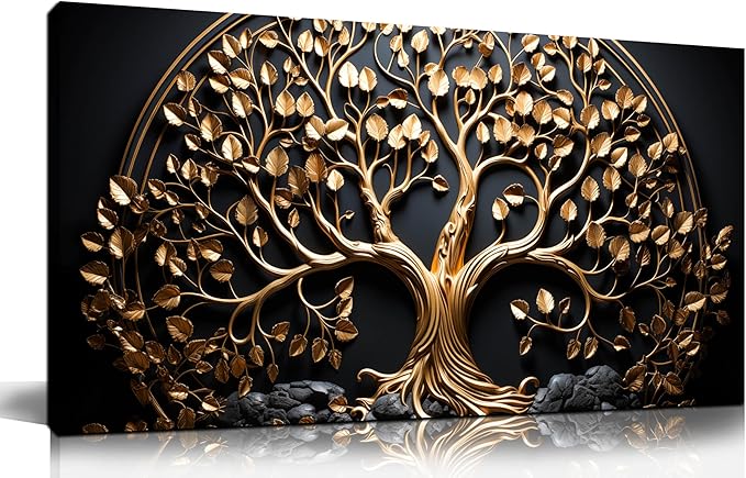 Tree Canvas Wall Art for Living Room Black and Gold Wall Art for Office Modern Art Wall Decor Bedroom Size 20" x 40"