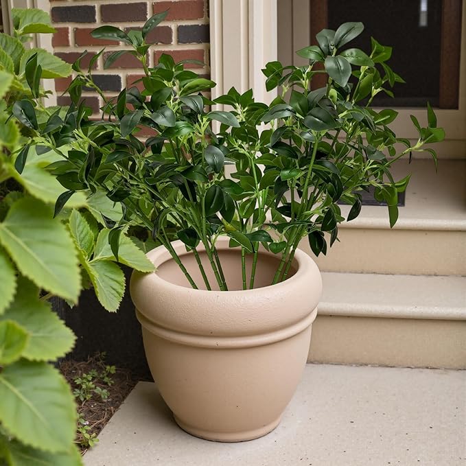 Artificial Flower Stems Bundle, White and Green, for Indoor Outdoor Home Decor (10, Green Leaf)