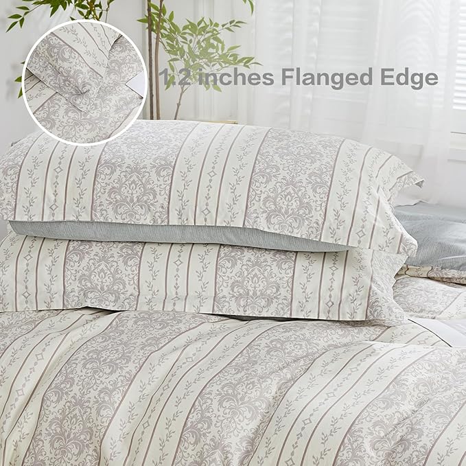SAPHREAS Grey White Boho Duvet Cover Set Cotton,Modern All Season Bedding Set with Sham 3 Pieces Gray Comforter Set Soft and Lightweight King 1 Duvet Cover 2 Pillow Shams(Insert Excluded)