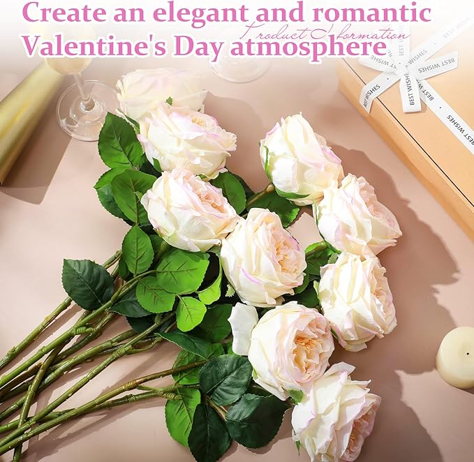10pcs Real Touch Peonies Artificial Flowers, Faux Austin Rose with Long Stem Look Real Fake Flower for Christmas Valentines Arrangement Wedding Party Home Kitchen Decor(Flesh Pink)