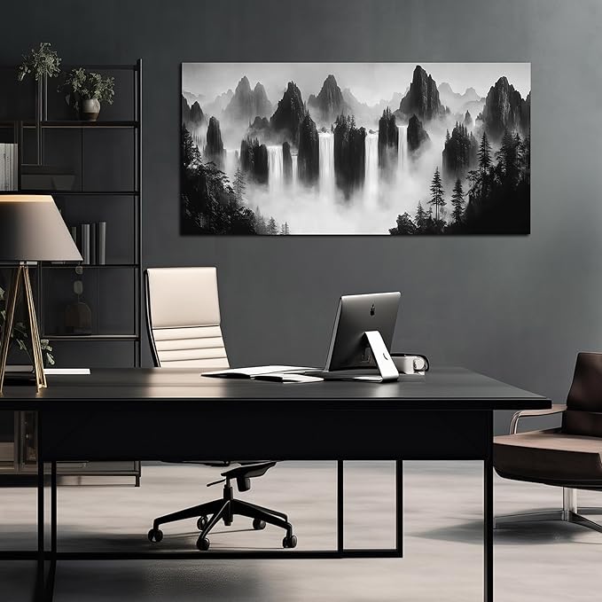 Mountain Pictures Wall Decor for Living Room Black and White Canvas Wall Art for Office Nature Landscape Wall Art Decor 24 x 48 Inch