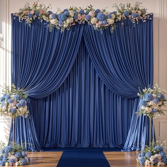 Navy Blue Backdrop Curtains - Wrinkle-Free Polyester Photography Drapes for Wedding, Baby Shower, Birthday, Graduation Party Decorations - 16 X 10FT
