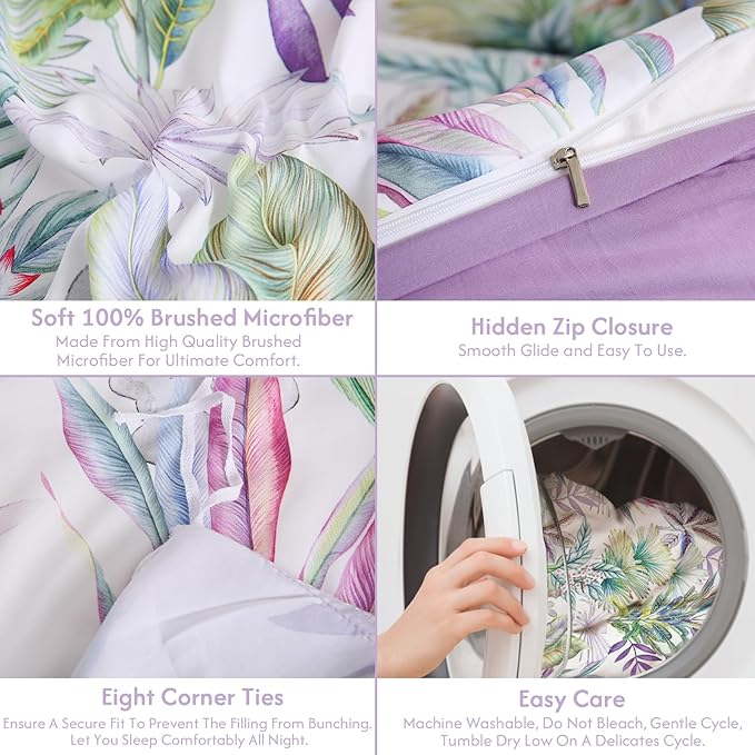 LONAVA King Botaincal 3 Pcs Duvet Cover Set, Breathable Soft Microfiber Lavender Lining Comforter Cover with Zipper Closure, and 2 Anti-Pilling, Fade Resistant Pillowcases, Tropical