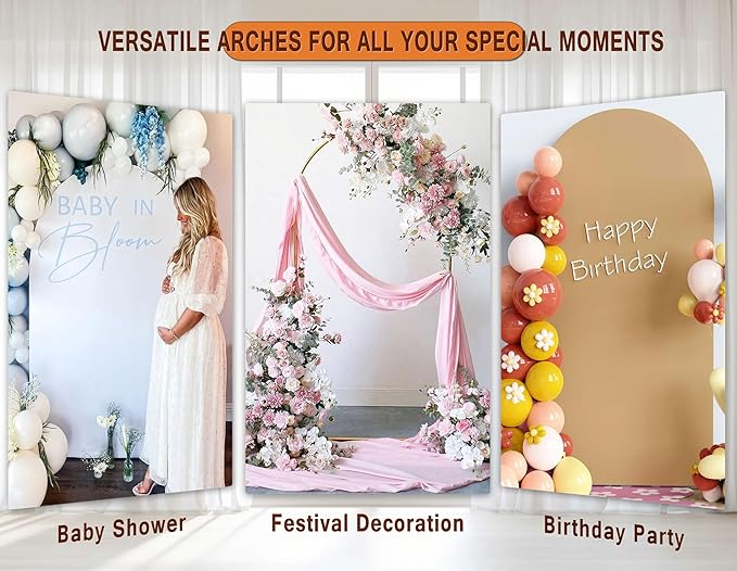 7.2FT Adjustable Wedding Balloon Gold Metal Arch Backdrop Stand, Tool Free Assembly Arch Frame for Birthday Flower Party Bridal Baby Shower Garden Floral Valentine Ceremony Outdoor Indoor Event Decor