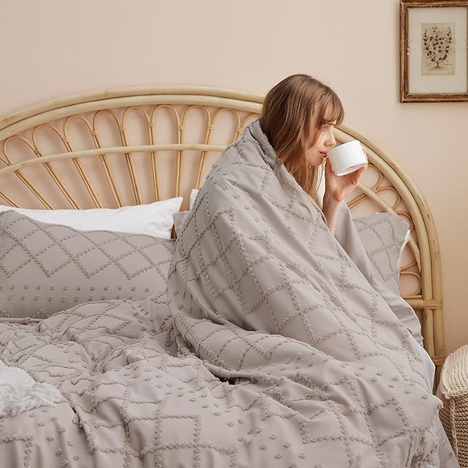 Bedsure Boho Twin Duvet Cover Size - Linen Breathable & Soft Boho Bedding, Machine Washable Comforter Cover for All Seasons, Includes 1 Duvet Cover 68"x90" with 1 Pillow Sham & Zipper Closure