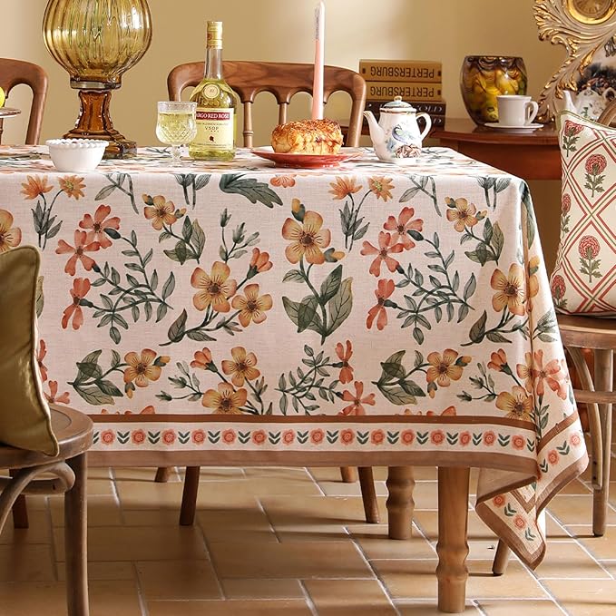Designer Vintage Linen Rectangle Tablecloth,William Morris Block Print Soft and Durable Table Cloth,Decorative Table Cover for Kitchen,Dining,Thanksgiving,Christmas,55"*87"-Athea