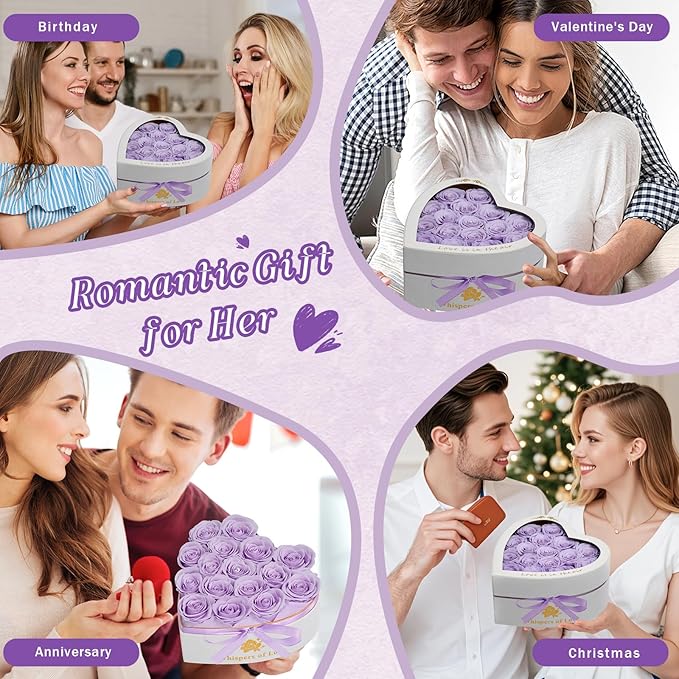 Luxury Preserved Roses – Forever Real Roses Flowers for Delivery in a White Box, Preserved Flowers Birthday Gifts for Women Mom Wife, Ideal for Anniversary (Purple 16 Roses, 16 Roses)