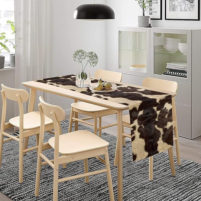 Cow Print Table Runner, Cowhide Print Western Style Table Runner Country Farmhouse Cottage Cow Patten Table Decoration for Home Kitchen Dining, 13x60 Inch