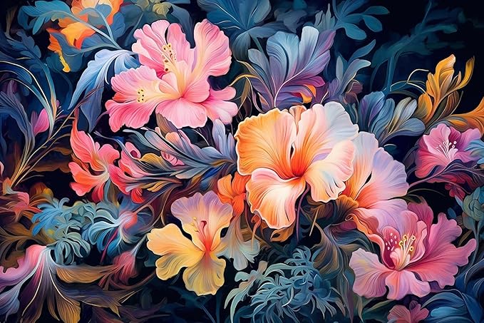 Hand-Painted Pink Botanical Floral Wall Mural, Peony Blossom Wallpaper, Decorative Background Mural（Non-self-Adhesive）