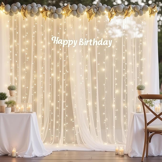 10x10 White Tulle Backdrop Curtains for Parties, Sheer Backdrop Curtain Wedding Photo Background Drapes for Baby Shower Photography Birthday Party