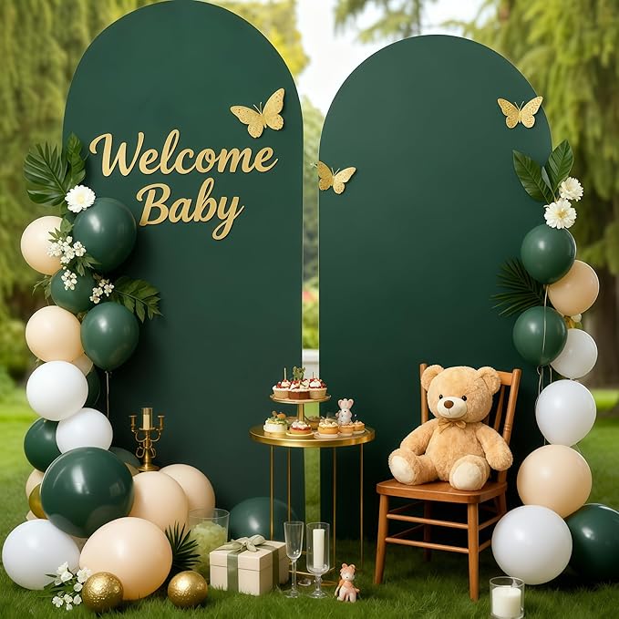 6.6FT Hunter Green Arch Cover - Polyester Fitted Wedding Arch Stand Covers Round Top Chiara Arch Backdrop Cover for Birthday Party Banquet Photo Background Decoration