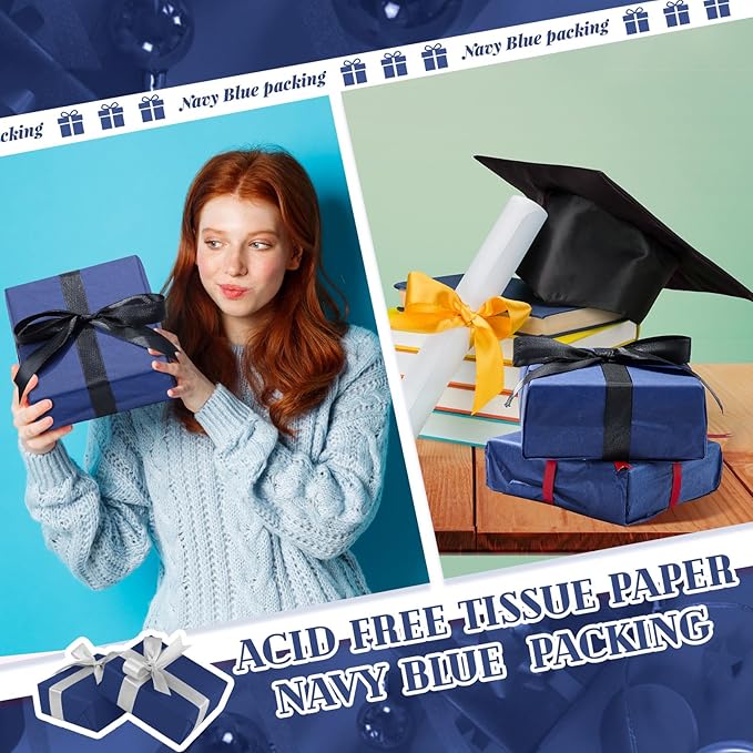 Qilery 500 Sheets Navy Blue Tissue Paper Bulk for Gift Bags 20 x 30 Inch Acid Free Wrapping Packaging Paper Sheets for Winter Hanukkah Christmas Decor DIY Crafts, Birthday Party, Shipping Packing