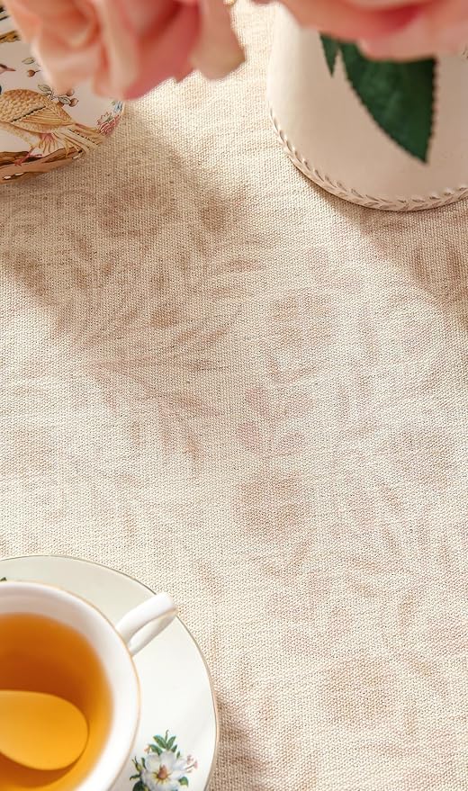 Beige Linen Long Rectangle Tablecloth,Vintage Indian Style Soft and Colorfast Floral Tablecloths,Decor Table Cover for Kitchen,Dining,Thanksgiving,Christmas,63"*102"-Flowershadow E
