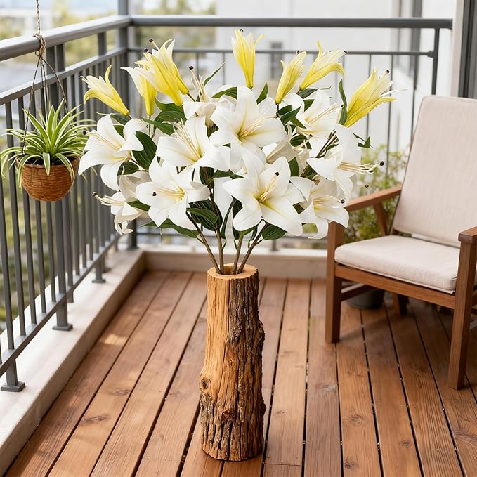 2PCS 37.7Inch White Artificial Lily Flowers With 10 Heads Lilies Faux Flowers for Floor Vase Wedding Home Party Indoor Table Hotel Office Vases Floral Arrangements Outdoor Party Garden Decor(White)