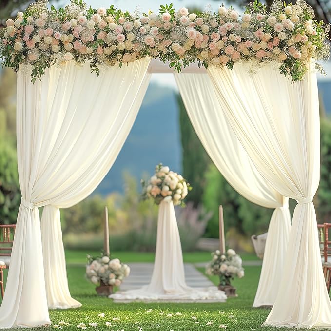 Ivory Backdrop Curtain 8 Panels-Wrinkle-Free Ivory Curtains Polyester Photography Drapes for Wedding Party Baby Shower Photo Background Decorations- 32 X10FT