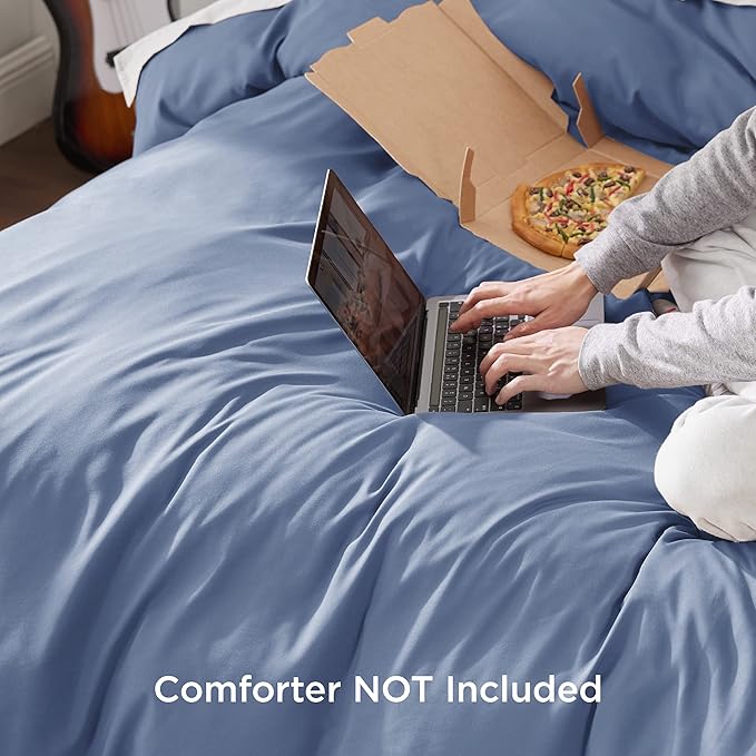 Bedsure Duvet Cover Queen Size - Soft Double Brushed Bedding Set for Kids & Adults, Zipper Closure, 3 Pieces, Includes 1 Duvet Cover (90"x90") & 2 Pillow Shams, NO Comforter, Slate Blue