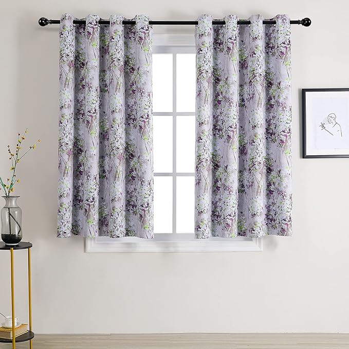 MYSKY HOME Purple Floral Curtains 63 Inches Watercolor Floral Blackout Curtains for Living Room Thermal Insulated Grommet Window Curtains Decorative Curtains, 2 Panels