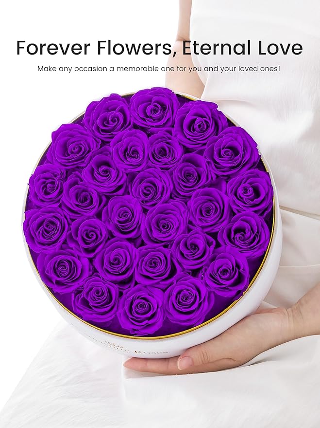 Preserved Roses Forever Flowers Real Roses in a Box Mother's Day Birthday Flowers for Her Mom Women Wife Valentine's Day, 27 Purple Roses