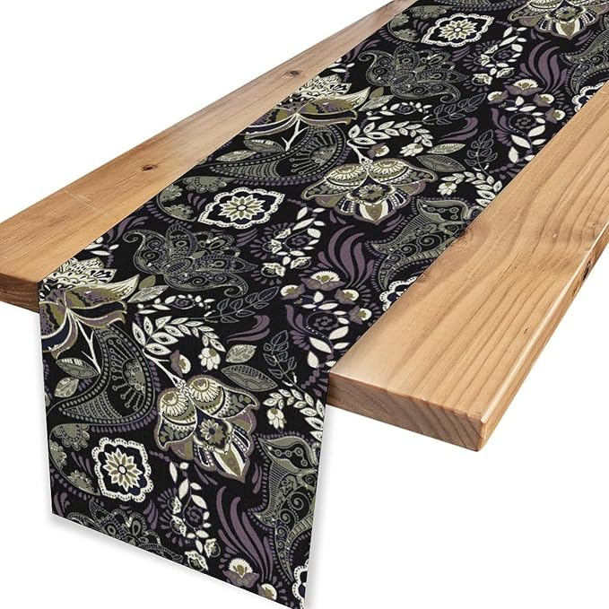 Retro Paisley Table Runner, Rustic Traditional Farmhouse Boho Floral Print Linen Coffee Table Center Decor for Family Kitchen Farmhouse Holiday Party Table Decorations Indoor Outdoor 13x108 inch