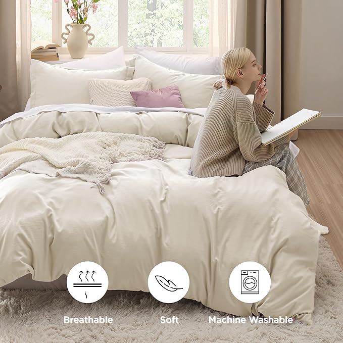 Bedsure Oat Milk Duvet Cover King Size Only - Prewashed Extra Soft All Season Bedding, Includes 1 Duvet Cover 104x90 Inches with Zipper Closure, Comforter Not Included