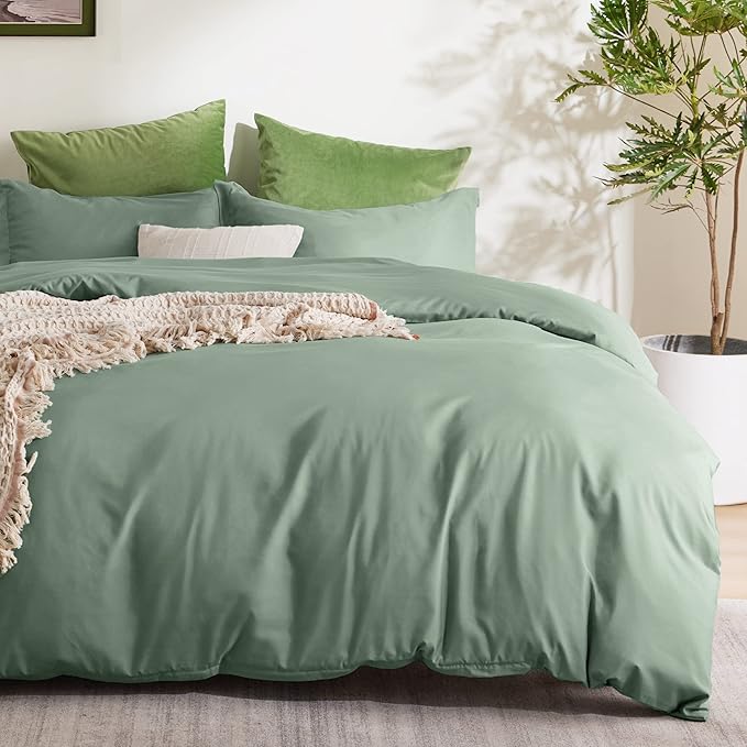 Bedsure Duvet Cover King Size - Soft Double Brushed Bedding Set for Kids & Adults, Zipper Closure, 3 Pieces, Includes 1 Duvet Cover (104"x90") & 2 Pillow Shams, NO Comforter, Sage Green