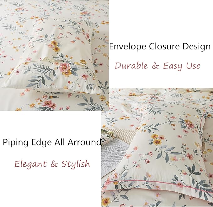 FADFAY Floral Sheets Set Twin Vintage Pink Floral Bedding Shabby Beige Elegant Botanical Sheets Rustic Farmhouse Bedding 800 Thread Count 100% Egyptian Cotton Deep Pocket Fitted Sheet 4Pcs, Twin Size