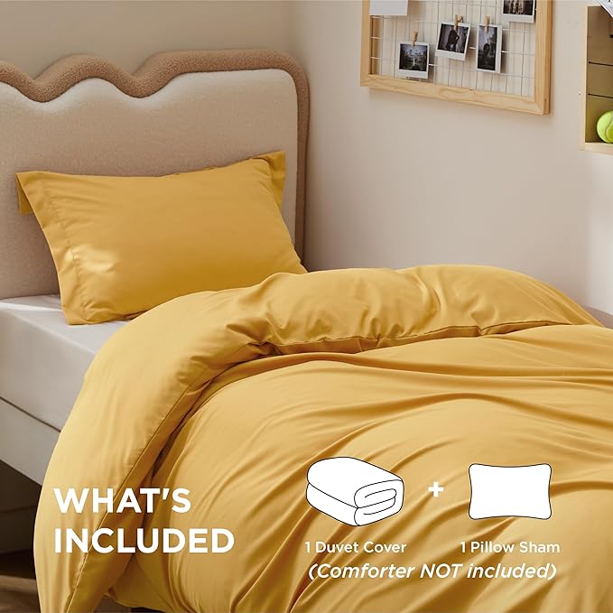 Bedsure Duvet Cover Twin/Twin XL Size - Soft Double Brushed Bedding Set for Kids & Adults, Zipper Closure, 2 Pieces, Includes 1 Duvet Cover (68"x90") & 1 Pillow Sham, NO Comforter, Golden Yellow