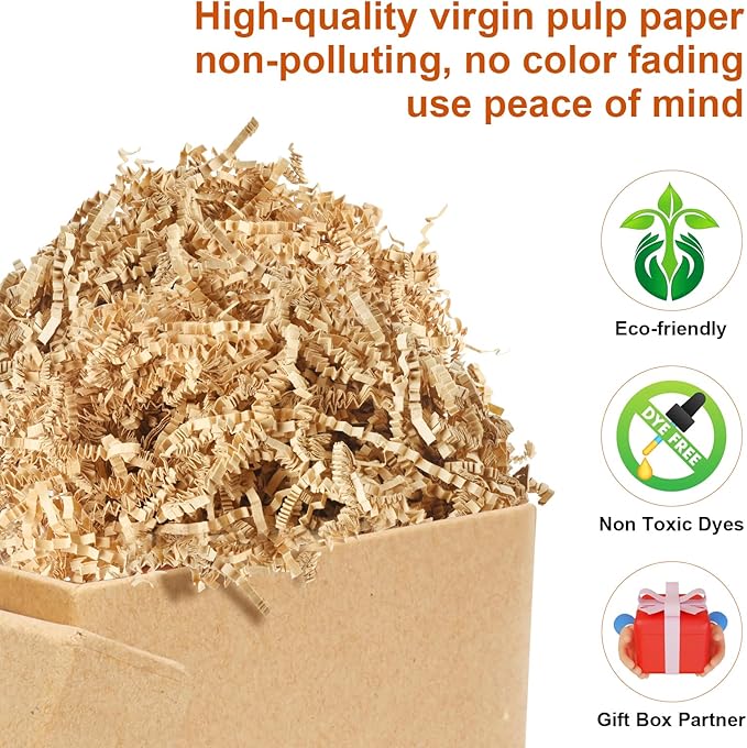 Darfukei Crinkle Paper Filler, 1/2LB(8 oz) Shredded Paper For Gift Baskets, Kraft For Christmas gifts, Crinkle Cut Paper Shred For Birthdays, Weddings,Boxes Bags, Basket Filler, Anniversaries, Gift Wrapping