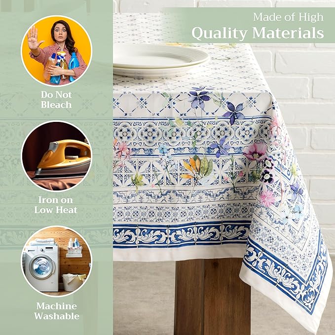 Maison d' Hermine Table Cloth Rectangle Table 100% Cotton 60 x 90 Inches Tablecloth Reusable Decorative Everyday Use for Dining Room, Farmhouse, Home, Party, Festive & Wedding Spring Summer - Faience